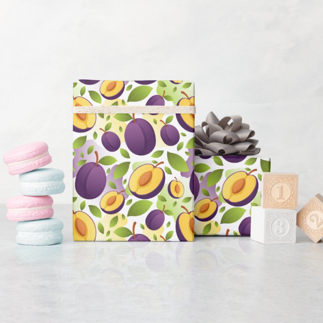 Modern Plum Fruit Mönster-omslagning av Pappra rul Presentpapper (Baby Shower)