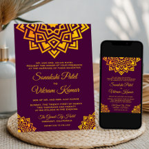 Modern Plum Gold Mandala Indisk Bröllopsinbjudan