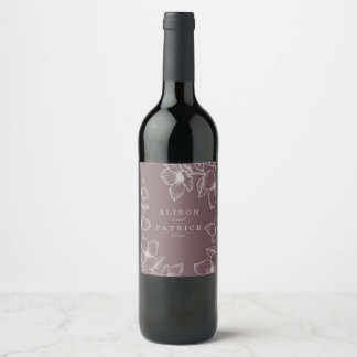 Modern Plum Lila Blommigt Vinflaska Etikett