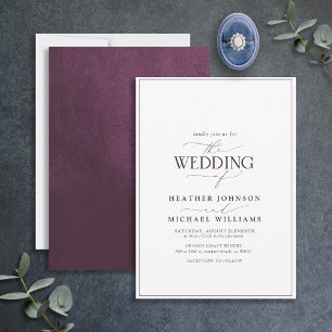 Modern Plum Lila Calligraphy Bröllop Inbjudningar
