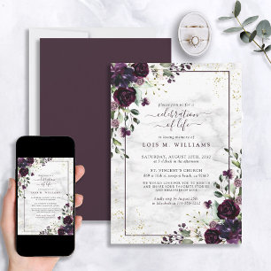 Modern Plum Lila Guld Marble Firande i Life Inbjudningar
