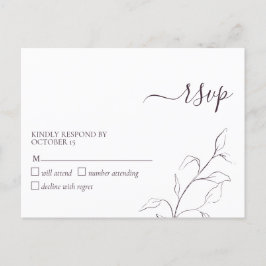 Modern Plum Lila Script Botanical No Menu OSA Inbjudan Vykort