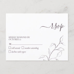Modern Plum Lila Script Botanical No Menu OSA Inbjudan Vykort