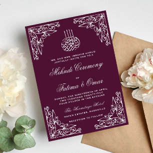 Modern Plum Muslim Islamic Henna Mehndi Ceremony Inbjudningar