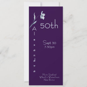 Modern Plum Noir Vertikal Blommig 50-årsdag Inbjudningar