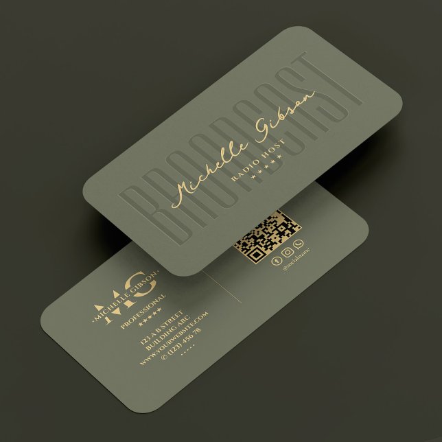 Modern Podcast Radio Host Broadcast Sage Grönt Visitkort (Modern Podcast Radio Host Broadcast Sage Green Business Card
)