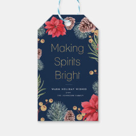 Modern poinsettia blommigt Blue Presentetikett