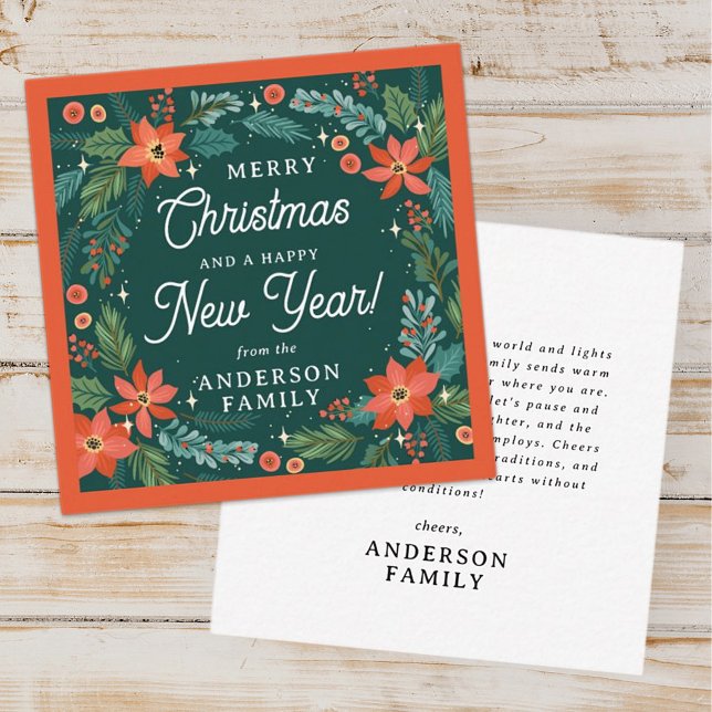 Modern Poinsettia Blommigt Foliage God jul Anteckningskort (Skapare uppladdad)