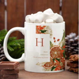 Modern Poinsettia & Greenery | Julmonogram Kaffemugg