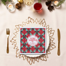 Modern Poinsettia-mönster jul svart bg Pappersservett