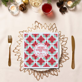 Modern Poinsettia pattern christmas white bg Pappersservett