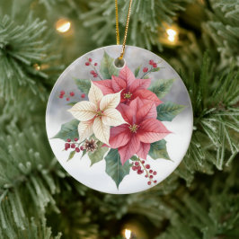 Modern Poinsettia Pink and White Christmas Julgransprydnad Keramik