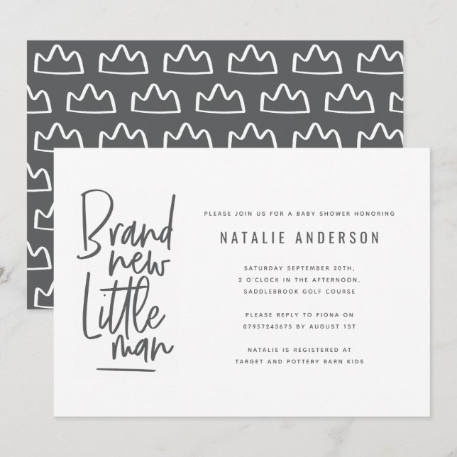 Modern pojke baby shower-festinvitation inbjudningar (Fram/baksida)