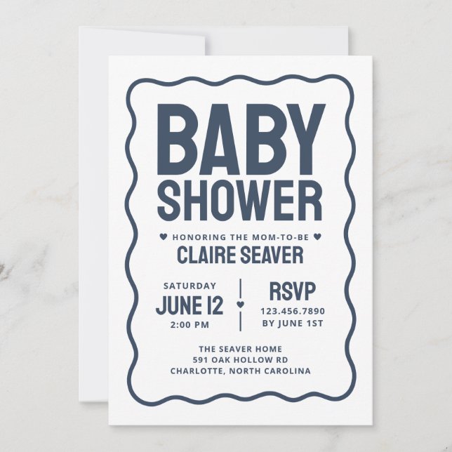 Modern pojke baby shower inbjudningar (Framsida)