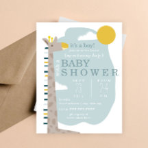 Modern pojke baby shower med giraffe