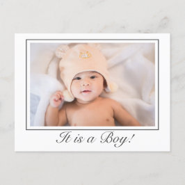 Modern Pojke Birth Foto Announcement Postcard Meddelande Vykort