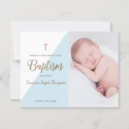 Modern Pojke Blue Photo Baptism Tack Kort