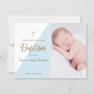 Modern Pojke Blue Photo Baptism Tack Kort