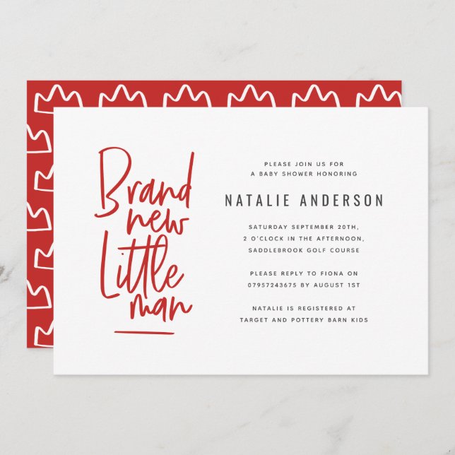 Modern pojke-duschpartiinbjudan inbjudningar (Fram/baksida)