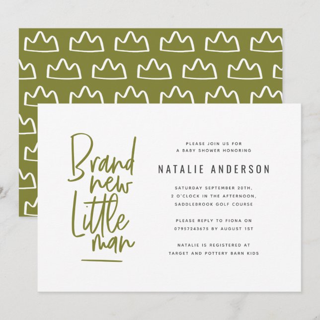 Modern pojke-duschpartiinbjudan inbjudningar (Fram/baksida)