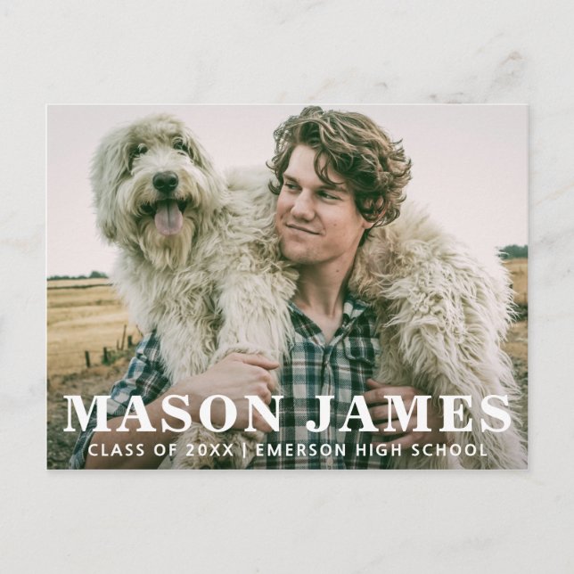 Modern Pojke Foto Textöverlägg Examen Meddelande Vykort (Framsida)