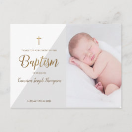 Modern Pojke Grått Photo Baptism Tack Vykort