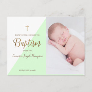 Modern Pojke Grönt Photo Baptism Tack Vykort