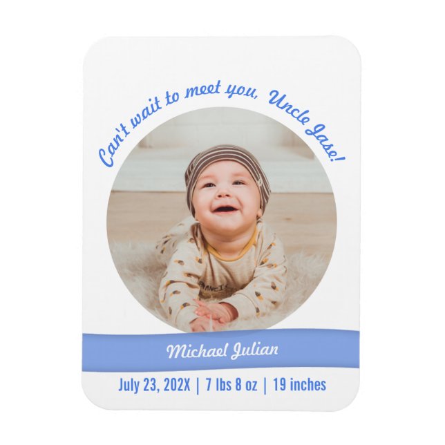 Modern Pojke Photo Birth Announcement farbror Magnet (Vertikal)