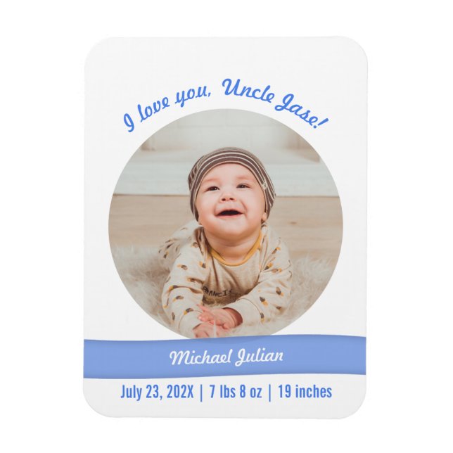 Modern Pojke Photo Birth Announcement farbror Magnet (Vertikal)