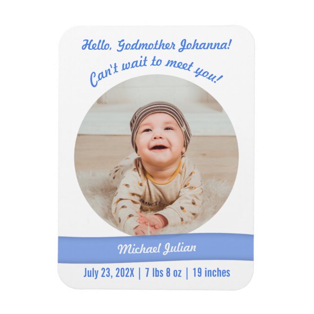 Modern Pojke Photo Birth Announcement Godmor Magnet (Vertikal)