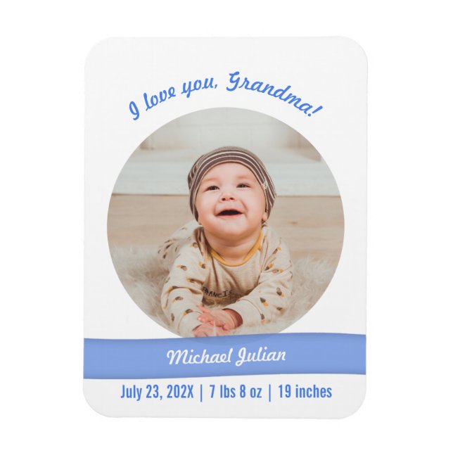 Modern Pojke Photo Birth Announcement Grandma Magnet (Vertikal)