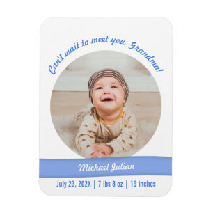 Modern Pojke Photo Birth Announcement Grandma Magnet