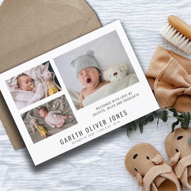 Modern Pojke Photo Collage Birth Notice (Skapare uppladdad)