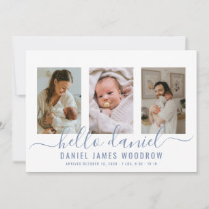 Modern Pojke Photo Collage Birth Notice Meddelande