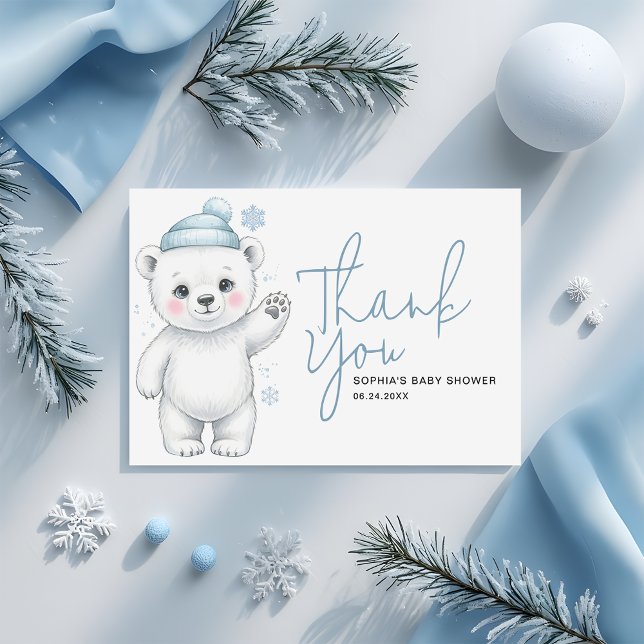 Modern Polar Bear Winter Baby Boy Shower Tack Kort (Skapare uppladdad)