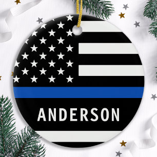 Modern polisman Personlig Thin Blue Line Julgransprydnad Keramik