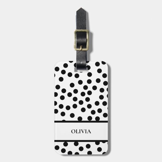 Modern Polka Dot Black White Chic Elegant Anpassni Bagagebricka (Vertikal Framsida)