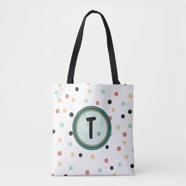Modern polka-dot-monogramdesign tygkasse (Framsida)