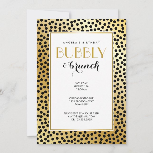 Modern Polka Dot Mönster Black och Guld Inbjudningar (Framsida)