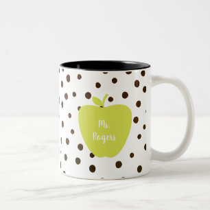Modern Polka Dot Neon Apple Teacher Två-Tonad Mugg