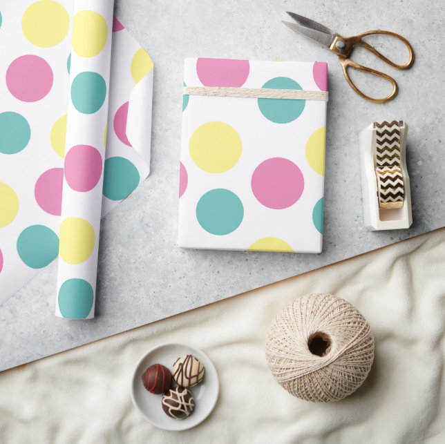 Modern Polka Dot Rosa Gult Aqua Party Presentpapper (Hantverk)