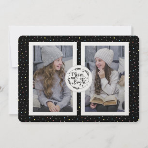 Modern, Polka Dot Two Photo jul Card Black Julkort