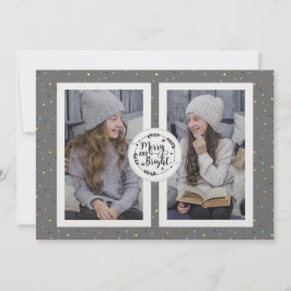 Modern, Polka Dot Two Photo jul Card Grått Julkort