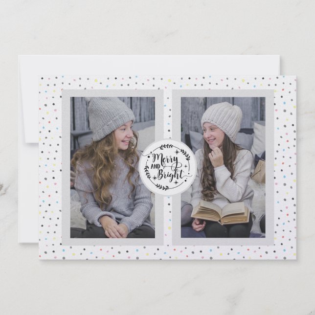 Modern, Polka Dot Two Photo jul Card White Julkort (Framsida)