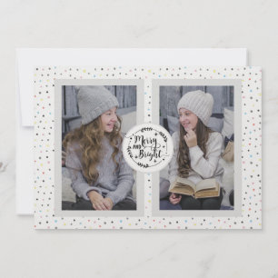 Modern, Polka Dot Two Photo jul Card White Julkort