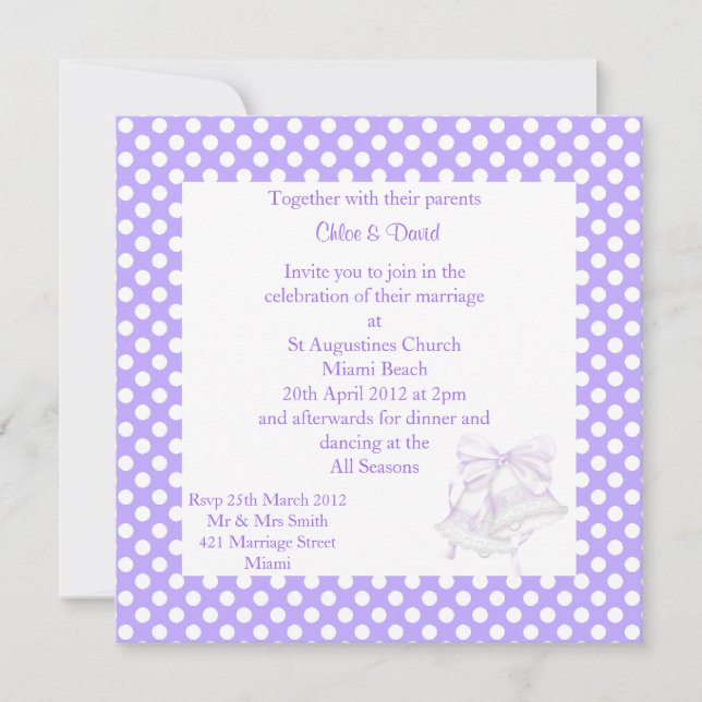 MODERN POLKA DOT WEDDING INVITATIONS LILA BELL INBJUDNINGAR (Framsida)