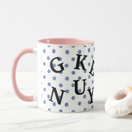 Modern polka dots med svart text blå Rosa Mugg