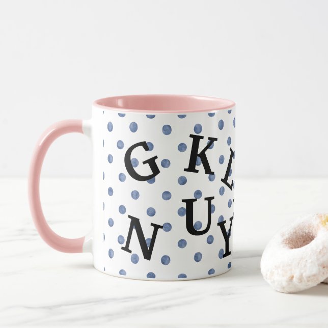 Modern polka dots med svart text blå Rosa Mugg (Med munk)