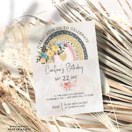 Modern Pompas Grass Retro Rainbow Boho Birthday Inbjudningar