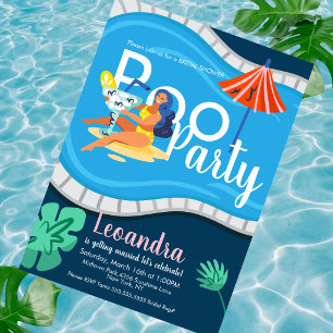 Modern pool party bröllopsdusch vuxen inbjudan